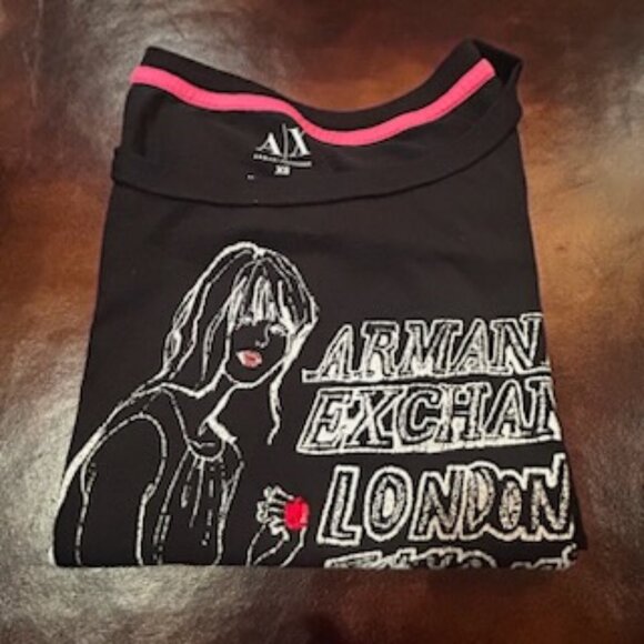 NWOT Vintage Armani Exchange Black Fitted Graphic Tee Cap Sleeve - Picture 4 of 9